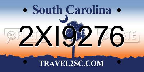 2XI9276 South Carolina License Plate