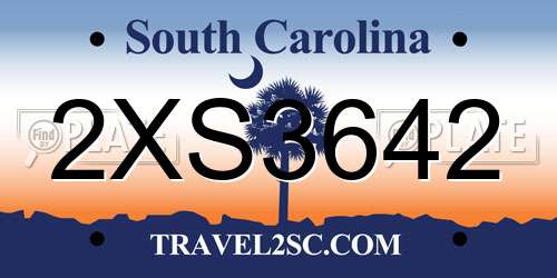 2XS3642 South Carolina License Plate