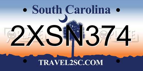 2XSN374 South Carolina License Plate