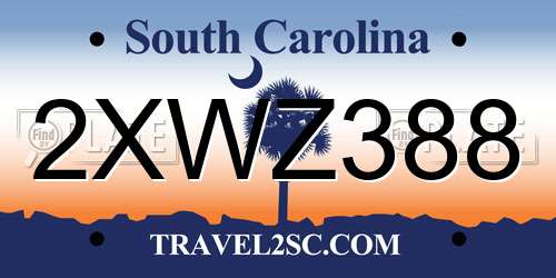 2XWZ388 South Carolina License Plate
