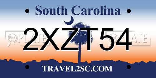 2XZT54 South Carolina License Plate