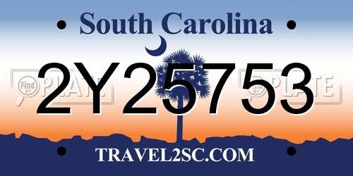 2Y25753 South Carolina License Plate