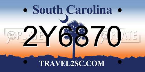 2Y6870 South Carolina License Plate