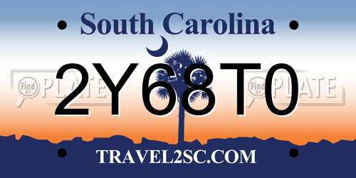 2Y68T0 South Carolina License Plate