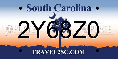 2Y68Z0 South Carolina License Plate
