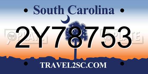 2Y78753 South Carolina License Plate