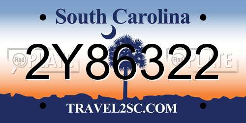 2Y86322 South Carolina License Plate