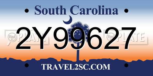 2Y99627 South Carolina License Plate