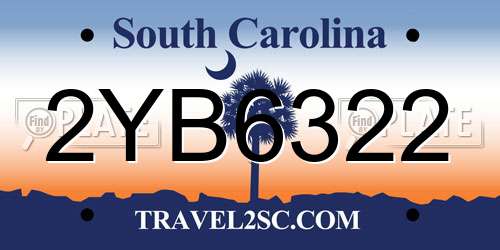 2YB6322 South Carolina License Plate