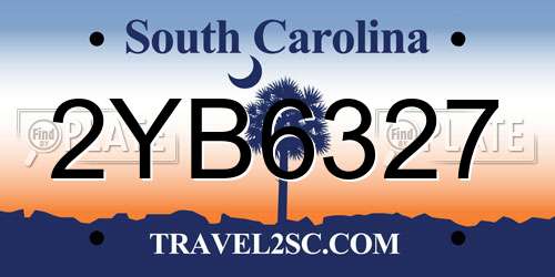2YB6327 South Carolina License Plate