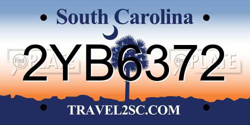 2YB6372 South Carolina License Plate