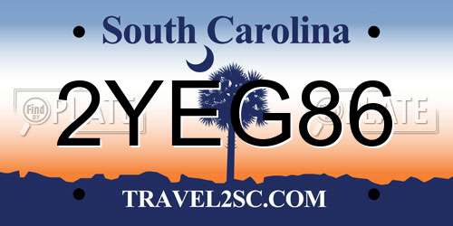2YEG86 South Carolina License Plate