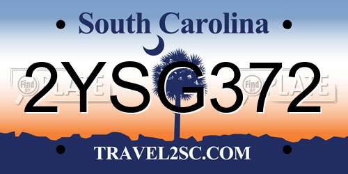 2YSG372 South Carolina License Plate