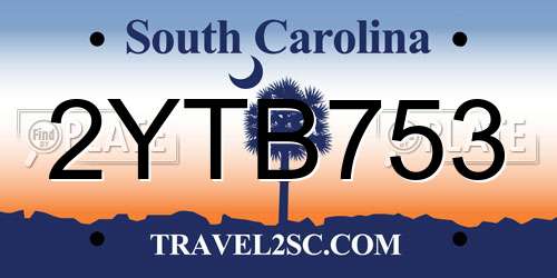 2YTB753 South Carolina License Plate