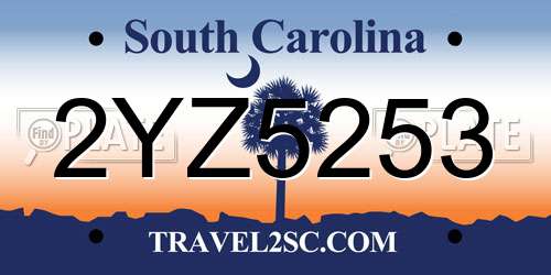 2YZ5253 South Carolina License Plate