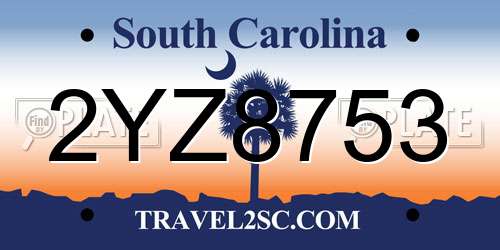 2YZ8753 South Carolina License Plate