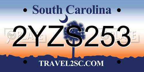 2YZS253 South Carolina License Plate