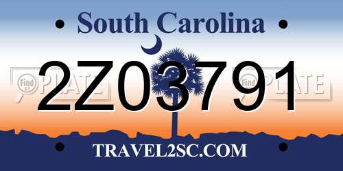 2Z03791 South Carolina License Plate