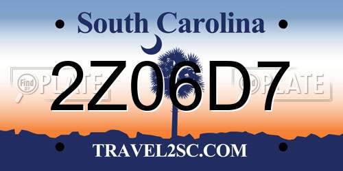 2Z06D7 South Carolina License Plate