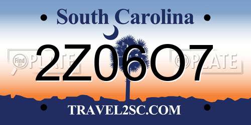 2Z06O7 South Carolina License Plate