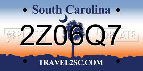 2Z06Q7 South Carolina License Plate