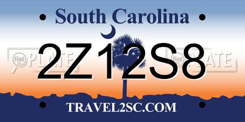2Z12S8 South Carolina License Plate