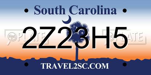 2Z23H5 South Carolina License Plate