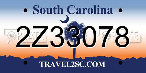 2Z33078 South Carolina License Plate