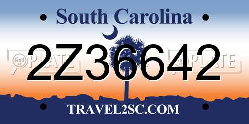 2Z36642 South Carolina License Plate