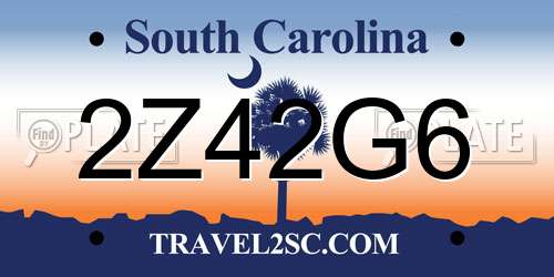 2Z42G6 South Carolina License Plate