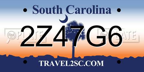 2Z47G6 South Carolina License Plate