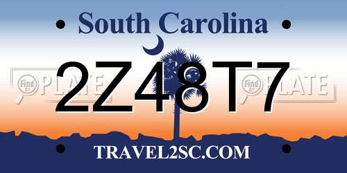 2Z48T7 South Carolina License Plate