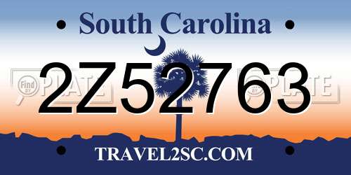 2Z52763 South Carolina License Plate