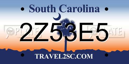 2Z53E5 South Carolina License Plate