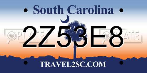 2Z53E8 South Carolina License Plate