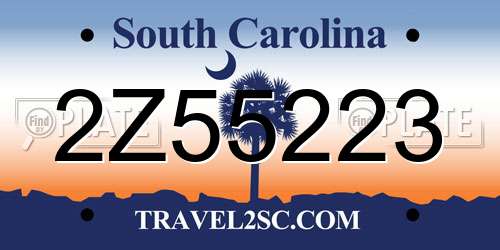 2Z55223 South Carolina License Plate
