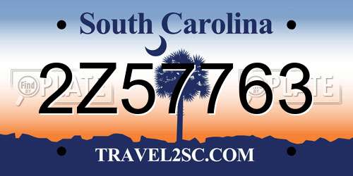 2Z57763 South Carolina License Plate