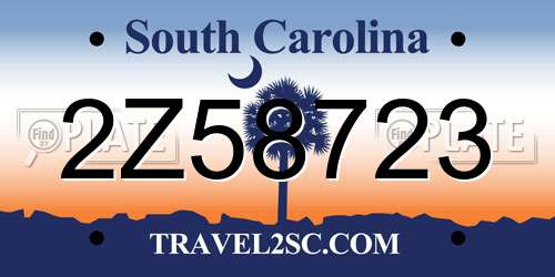 2Z58723 South Carolina License Plate