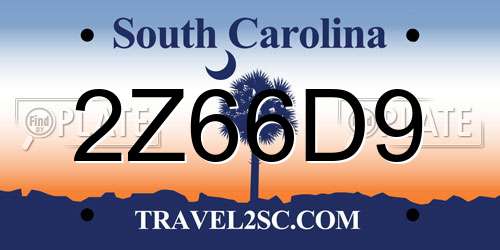 2Z66D9 South Carolina License Plate