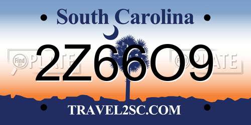 2Z66O9 South Carolina License Plate