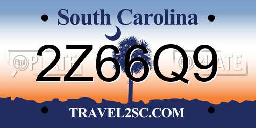 2Z66Q9 South Carolina License Plate