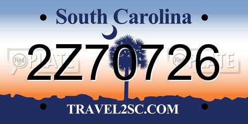 2Z70726 South Carolina License Plate