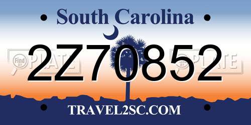2Z70852 South Carolina License Plate