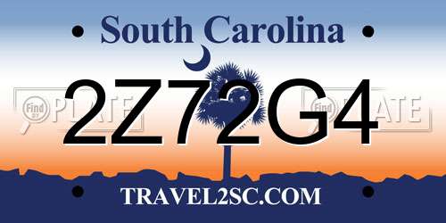 2Z72G4 South Carolina License Plate