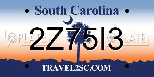 2Z75I3 South Carolina License Plate
