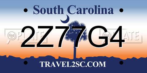 2Z77G4 South Carolina License Plate