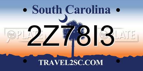2Z78I3 South Carolina License Plate