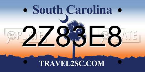 2Z83E8 South Carolina License Plate