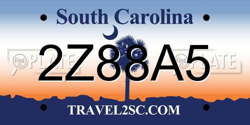 2Z88A5 South Carolina License Plate