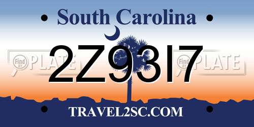 2Z93I7 South Carolina License Plate